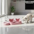 Comedouro E Bebedouro Elevado Pet 3 Em 1 Rosa/Azul/Cinza Com Tigelas Removíveis E Abastecimento Automático