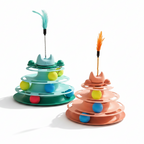 Brinquedo Interativo Multifuncional para Gato, Torre com 3 Bolinhas e Penas, 4 Níveis de Diversão