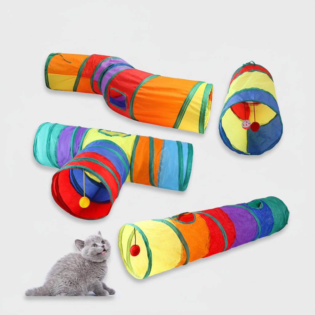 Túnel Colorido Gato Interativo Cachorro Labirinto Dobrável Pet Playground Toca Brinquedos Gatos