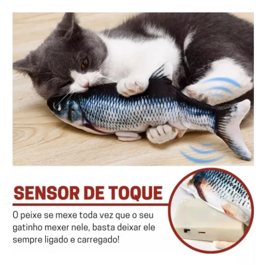 Brinquedo Peixe Elétrico Recarregável para Gato e Pets