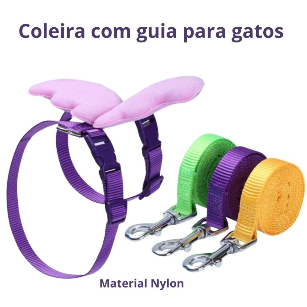 Coleira Peitoral Com Guia e Asas de Anjo Ajustável Para Gatos LR-0304