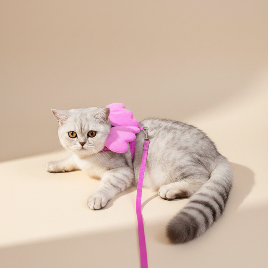 Coleira Peitoral Com Guia e Asas de Anjo Ajustável Para Gatos LR-0304