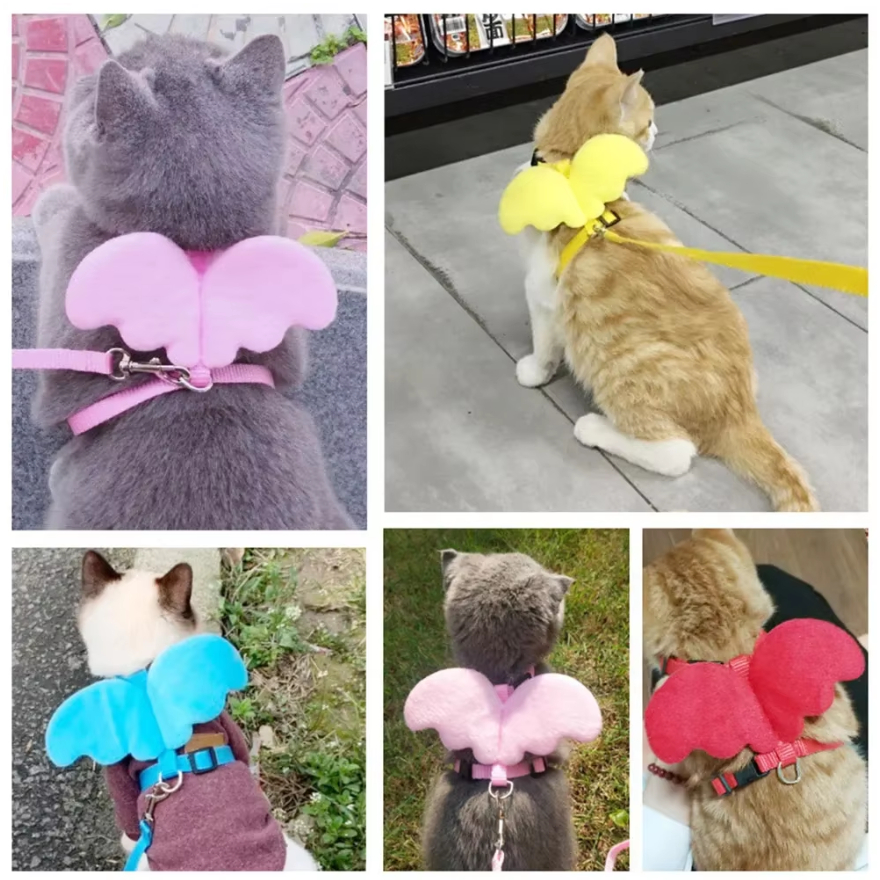 Coleira Peitoral Com Guia e Asas de Anjo Ajustável Para Gatos LR-0304