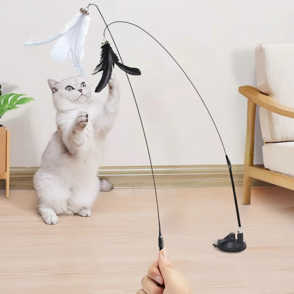 Brinquedo Varinha Gato Passaro Com Ventosa Fixa No Chao