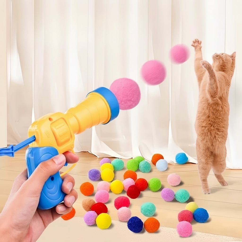 Brinquedo Interativo Para Gatos Arminha de Bolinha Lançador Seguro e Reutilizável