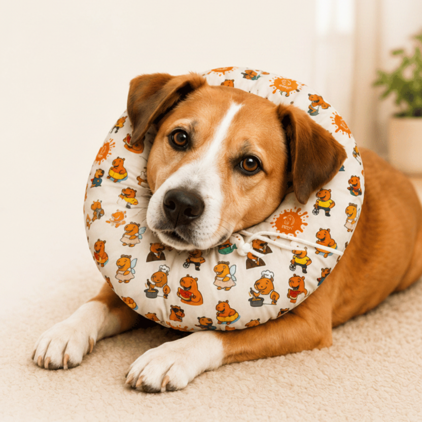 Colar Elizabetano Ajustável Petyc Cone Pós Cirúrgico Cães e Gatos Confortável Estampado Proteção Macio Regulagem Segura