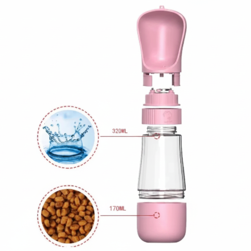 490ML 2 Em 1 Garrafa De Água Portátil Para Gatos Cães E Dispensador Multifuncional